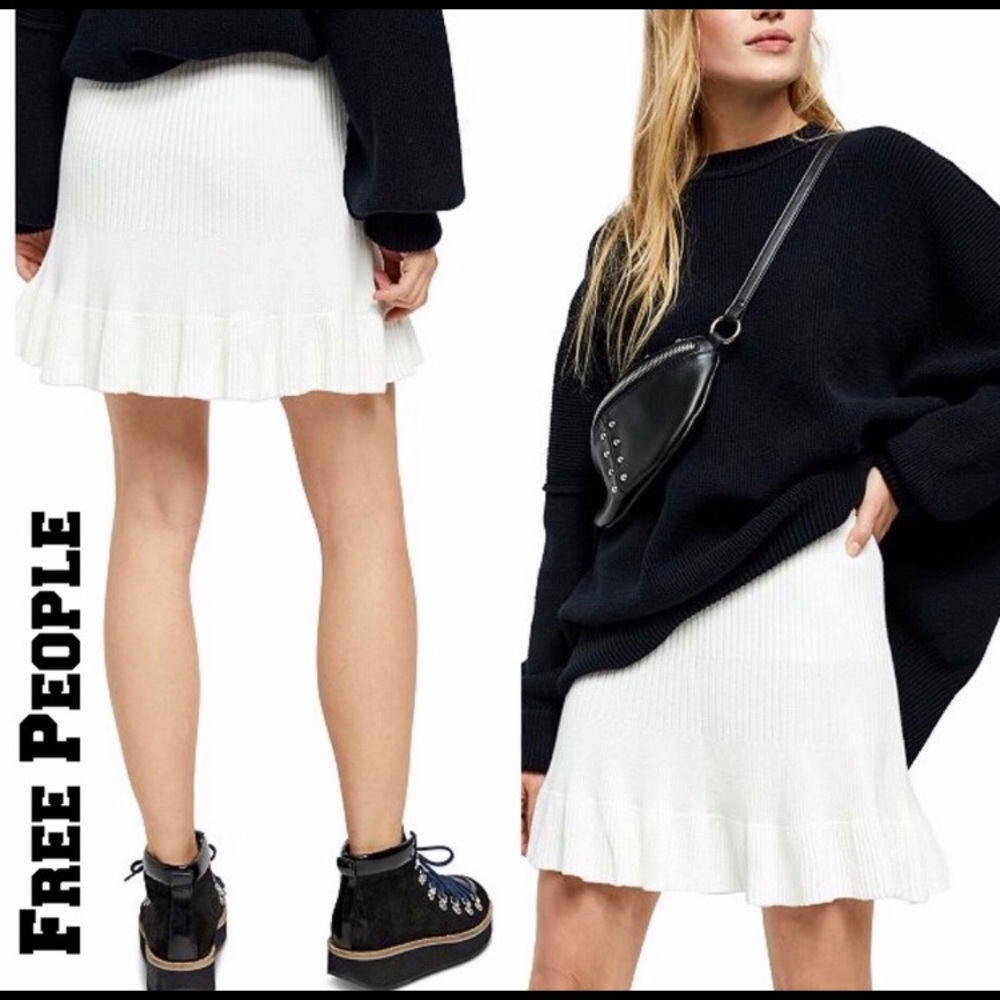 NEW Free People-Gold Ribbed Skirt-Cream/White